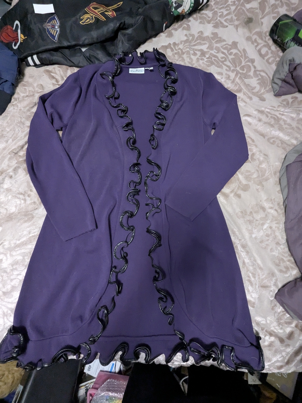 Elegant Purple Ruffle-Trim Women's Sweater